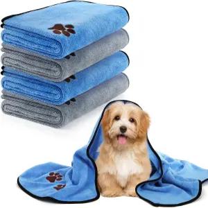 Fasmov 4팩 극세사 개 타월 40 x 20 대형 애완동물 목욕 흡수 용품 중형 또는 소형 고양이 샤워용 빠른