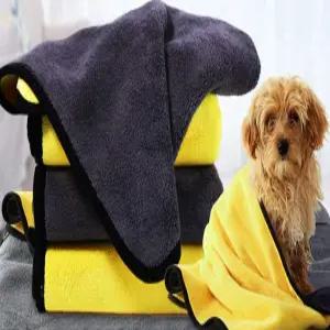 Kwispel 개 목욕 타월 소형견과 고양이를 위한 고흡수성 극세사 옐로우 그레이 11.8인치 x 23.6인치