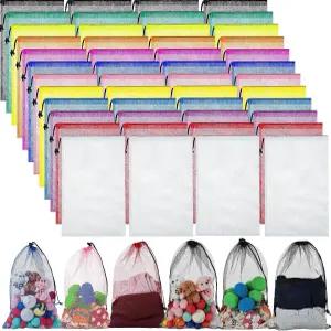 Cunno 48개 메쉬 세탁 가방 드로스트링 장난감 보관 18 x 12 인치 체육관 나일론 소재 자루 볼 정리 여행용