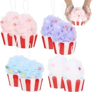 컵케이크 목욕 수세미 스펀지 8개 카툰 바디 부드러운 각질 제거 샤워용 볼 선물 교환 파티 이상적입니다