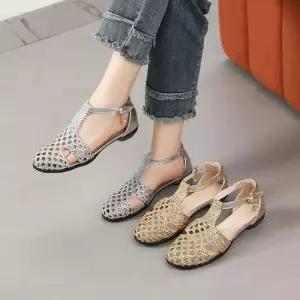 하계 빈티지 여친 통굽 프렌치 화 중공 샌들 백 핸드메이드 펀칭 통기성 패피2