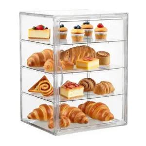 Qjevokd 페이스트리 디스플레이 케이스 주방 조리대용 대형 투명 빵 상자 4겹 조절식 보관 마그네틱 도어