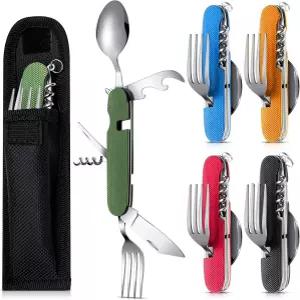 테스코 포 유 5 세트 6 in 1 캠핑 도구 휴대용 스테인리스 스틸 다기능 플랫웨어 스푼 포크 나이프 병따개