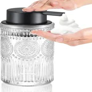 욕실과 주방을 위해 리필 가능한 매트 블랙 펌프 장식 두꺼운 엠보싱 병이 포함된 투명 유리 발포 핸드