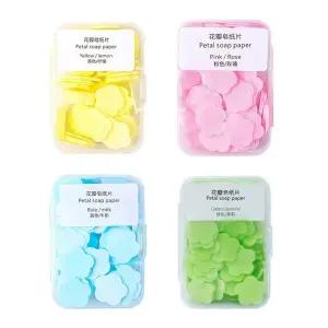 지즐란 4박스 종이 비누 4가지 다양한 향의 휴대용 일회용 꽃잎 손 세정 시트 용해 가능한 목욕 야외 여행