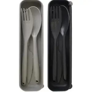 재사용 가능한 식기 세트 2개 케이스 포함 휴대용 캠핑 포크 나이프 스푼 도시락용 밀짚 여행용 블랙