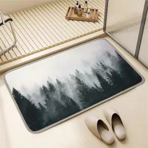 ORTIGIA 안개 낀 숲 욕실 러그 16x24 블랙 얇은 목욕 매트 도어 바닥 흡수성 빠른 건조 논 슬립 샤워 욕조