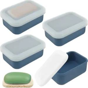 4Pc 여행용 비누 케이스 뚜껑과 배수 패드가 있는 누수 방지 소형 휴대용 실리콘 상자 캠핑 체육관 홈