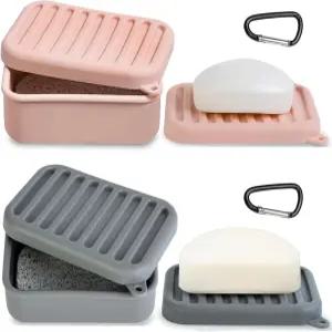 2PC 실리콘 여행용 비누 케이스 배수 트레이가 있는 누수 방지 바 용기 하이킹 헬스장 캠핑 휴대용 화장실