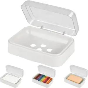 뚜껑이 있는 투명 비누 접시 3팩 주방 샤워 학교 체육관용 휴대용 케이스가 가벼운 플라스틱 바 홀더 박스