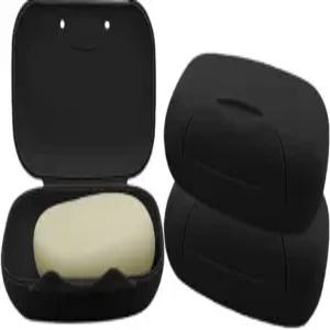 여행용 비누 홀더 바 접시 샤워 세이버 케이스 용기 박스 욕실 캠핑용 폰프리 매트 블랙 3팩