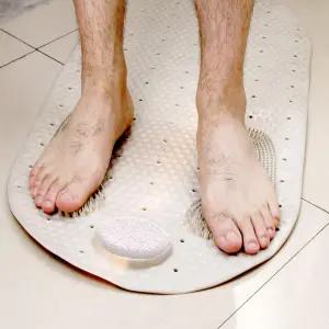 히졸비오 32x16인치 풋 스크러버 샤워 그립 매트푸미스 스톤 포함 목욕 욕조 매트흡입 컵 배수구 발