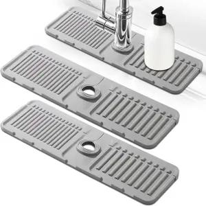 실리콘 수도꼭지 매트 2팩 40x12cm 회색 주방 싱크대 스플래시 가드 및 건조 패드 카운터 보호를 위한 빠른