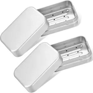 2PCS 여행용 비누 케이스 뚜껑이 있는 스테인리스 스틸 용기 휴대용 배수층이 바 가정용 습기 방지 금속