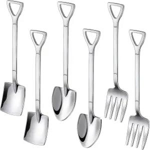 피넨조이 6개 삽 스푼 포크 세트 18/10304 스테인리스 스틸 스페이드 모양 도구 6.1인치 디저트용 교반