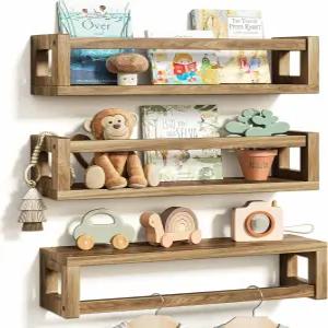 TidyCorner 튼튼한 플로팅 선반 책 장난감 주방 욕실 가정 장식용 벽 책장 및 3개 세트 호두 브라운