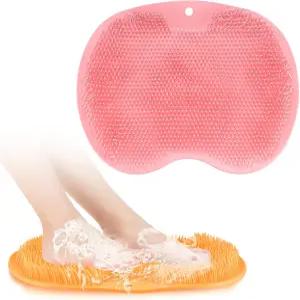Zxglxinyao 2팩 샤워 풋 스크러버 매트 백 워셔 각질 제거 목욕 워시 패드 벽 장착 슬립 흡입 컵 남녀용