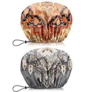 BHAHB 2 PCS 샤워캡 방수 이중 레이어 탄력 조절 가능한 재사용 헤어 목욕 여아 귀여운 에스테틱레드