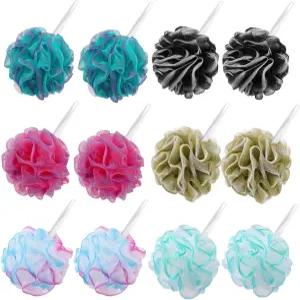 12개 미니 루파 여행용 사이즈 목욕 스펀지 25g/pc 샤워 퍼프 메쉬 파우치 각질 제거 스크런치 멀티 컬러