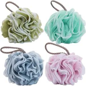 프레티줌 4pcs 그라디언트 컬러 메시 목욕 볼 샤워 파우치 바디 각질 제거 발포 스펀지 세트 여성 및