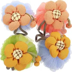 프레티줌 4pcs 카툰 목욕 수세미 스펀지 세트 바디 스크러버 각질 제거 볼 다양한 색상노란색 녹색 파란색