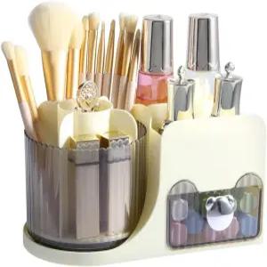 서랍이 있는 DASITON 메이크업 정리함 360 회전 브러시 홀더 및 스킨케어 보관함 밴티 데스크탑 욕실