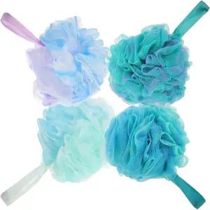 파토 4pcs 그라디언트 컬러 배스 루파 스펀지 세트 각질 제거 메시 랜야드 샤워 퍼프 일상 목욕 및 스파