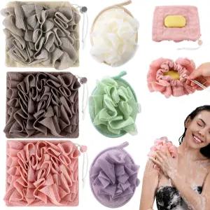 레몬로드 6개 목욕 샤워 파우치 스펀지 루파 2 in 1 비누 포켓 드로스트링 각질 제거 메시 퍼프 볼로 바디