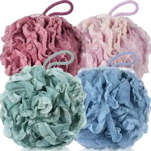 써니레이 4팩 루파 목욕 스펀지 레이스 메시 세트 대형 60g 샤워 파우치 바디 스크러버 볼 워시 각질 제거