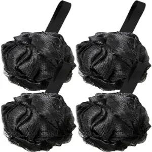 배스 루파 스펀지 4팩 블랙 샤워 메시 볼 남녀용 각질 제거 바디 스크러버 피부 진정을 위한 내구성 퍼프