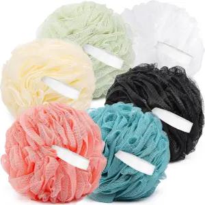 6팩 목욕 스펀지 100g/pc XXL 대형 메쉬 파우치 샤워 수세미 각질 제거 바디 스크러버 스크런치