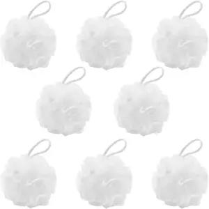 8개 작은 루프파 여행용 사이즈 목욕 스펀지 35g/pc 샤워 퍼프 메쉬 파우치 각질 제거 스크런치 흰색