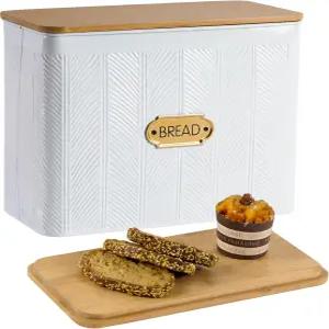주방 조리대용 초대형 빵 상자 가정용 금속 흰색 대각선 스트라이프 패턴 엠보싱 저장 용기 통 대나무