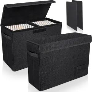 2팩 책 보관함 칸막이와 휴대용 손잡이가 있는 접이식 케이스 150개의 보관할 수 단편 상자 15.5인치 X