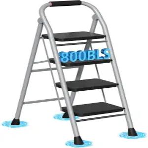 4단계 사다리 넓은 미끄럼 방지 페달과 두꺼운 고무 발이 있는 접이식 스텝 스툴 쿠션 핸들 안전 잠금 설계