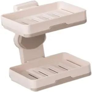 프레티줌 플라스틱 비누 접시 홀더 이중층 자가 배수 벽걸이 접착 완벽한 방