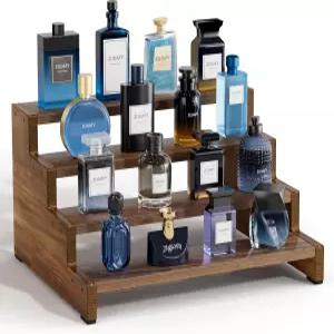 주자피 남성용 쾰른 정리함 4단 나무 스탠드 향수 선반 레이어드 우드 라이저 디스플레이 컵케이크 피규어
