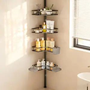 샤워 캐디 텐션 폴 바닥 천장 정리기 욕실용 4단 모서리 녹 방지 비누 홀더 없음 드릴 조절 가능한 선반