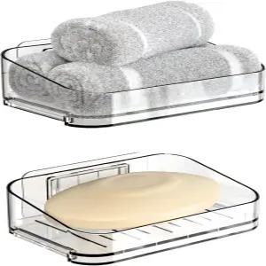 샤워 월용 SUOXING 접착 바 비누 홀더 투명 플라스틱 세이버 걸이형 랙 및 욕실용 접시 트레이 명령 드릴