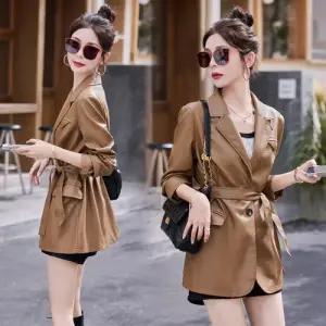 빛채운 미디 롱 가을 여성코트 움 칼라 코트 양복 정장 가죽 OPH3