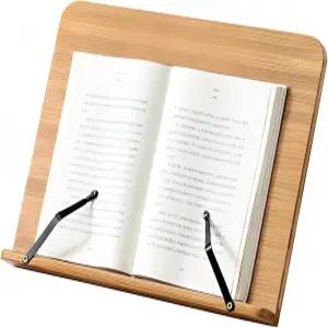 페이지 클립이 있는 대나무 책꽂이 요리책/교과서용 조절 가능한 홀더 안정적인 경량 휴대용 독서대천연