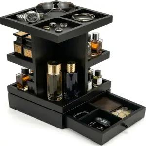 남성용 서랍이 있는 4단 회전식 쾰른 정리함 대용량 향수 선물 및 데스크톱 액세서리 스탠드 병과 필수품