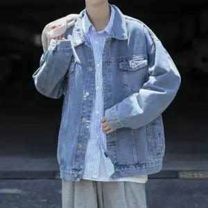 샤오원샵 남자 데님 빈티지 가을 칼라 빅사이즈 청자켓 톱 코트 자켓 키작남 꾹3