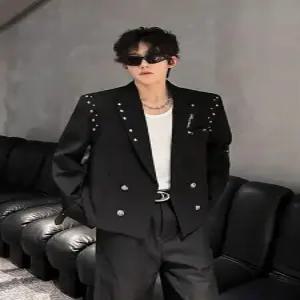 남자 캐주얼 메탈 쇼트 트렌드 스터드 춘추 자켓 패드 정장 코트 MODU3