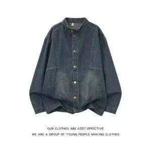 샤오원샵 남성용 청 빈티지 키작남 청자켓 오버롤 입체 워싱 스탠드카라 자켓 코트 꾹1