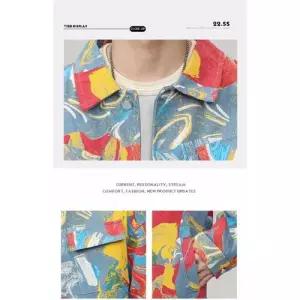 샤오원샵 남성용 캐주얼 커플 넥타이 트렌드 칼라 컬러 데님코트 청자켓 그래피티 잉크 키작남 코트 자켓 꾹1