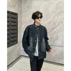 샤오원샵 남성용 청 춘추 캐주얼 빈티지 코트 터틀넥 키작남 청자켓 자켓 상의 꾹3