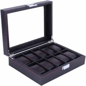 10 그리드 탄소 섬유 패턴 시계 상자 홀더 정리함 보관 케이스 디스플레이 직사각형 블랙 색상 쇼케이스