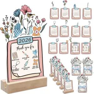 Crtiin 10세트 간호사 주간 감사 선물 책상 달력 2026 나무 스탠드 미니 월간 간호조무사 데스크톱 Crna Rn