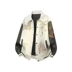 남친 캐주얼 가을 반오버핏 칼라 커플 자수 코트 점퍼 상의 항공 야구복 DUCHI3